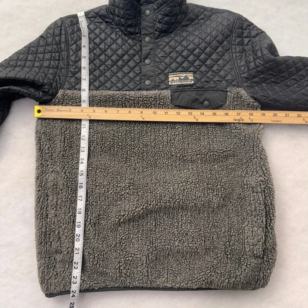 Patagonia Mixed Media Quilted Sherpa Snap-T Pullover Jacket‎ Gray Black Womens S